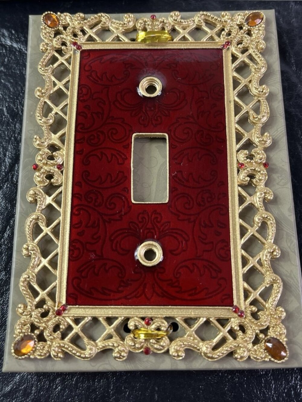 Elegant Light Switch Cover Single Wall Plate Gold Filigree Jewels St. Catherines